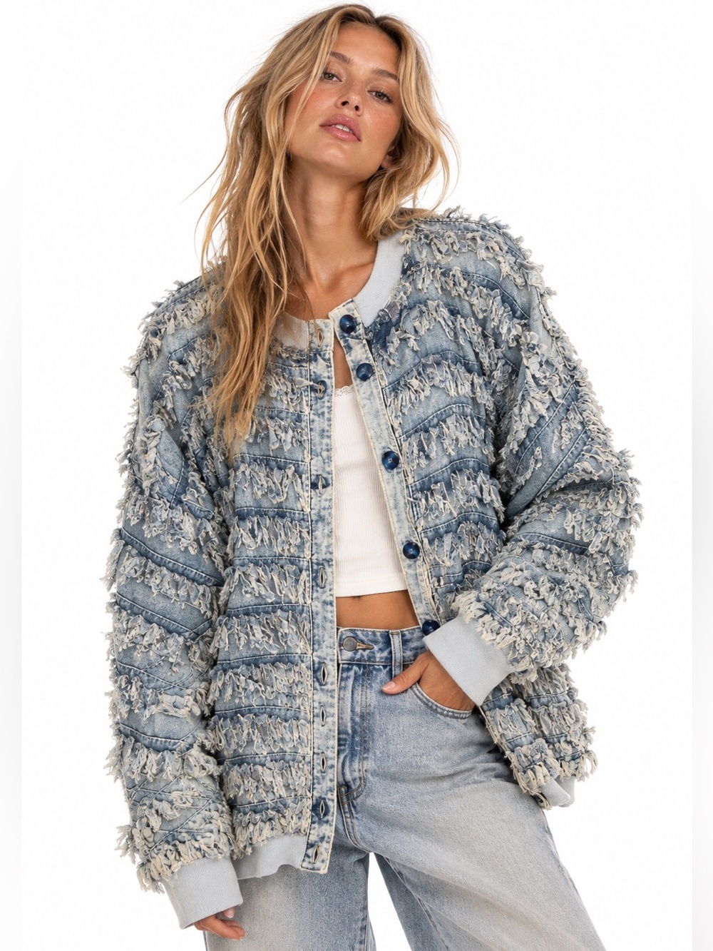 Vintage Country Fur by Shirley Shag Fringe Denim Jacket